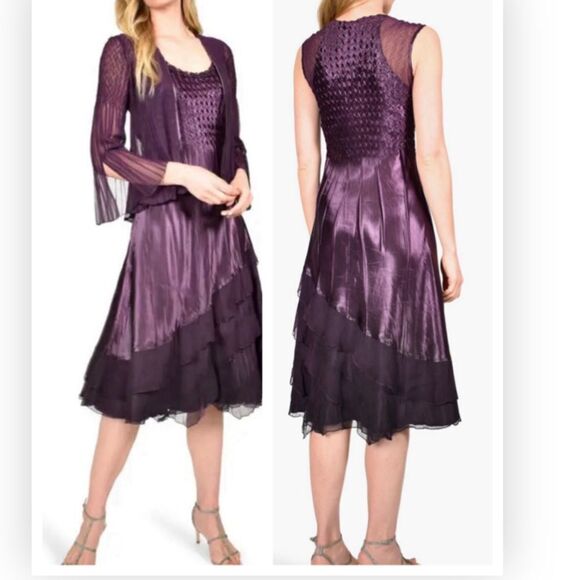 Komarov Ombré Tiered Hem Cocktail Dress With Chiffon Jacket Large NWT $450 - Picture 3 of 5